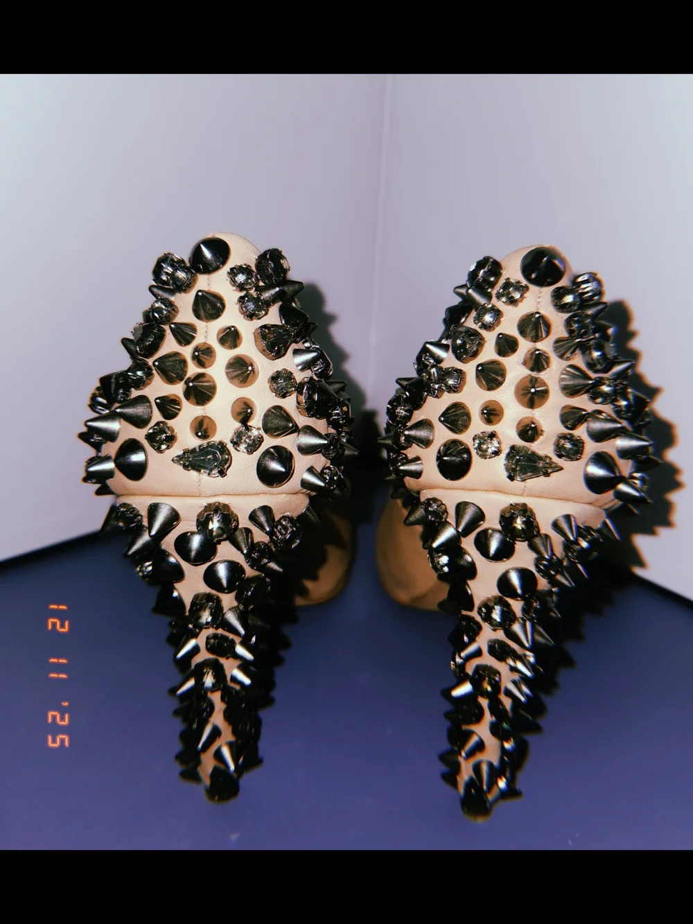 Sam Edelman Nude Pumps with Black Spike Embellishments
